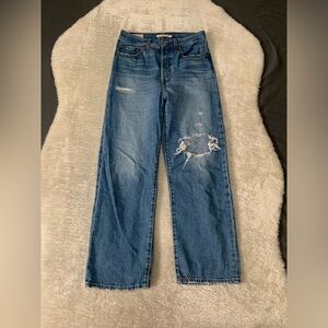 Levi’s Premium Ribcage Straight Ankle Ripped‎ Blue Denim Jeans Size 27x27 Pants